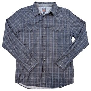 Moonshine Spirit Brad Paisley Mens Large Western Pearl Snap Shirt Gray Blue